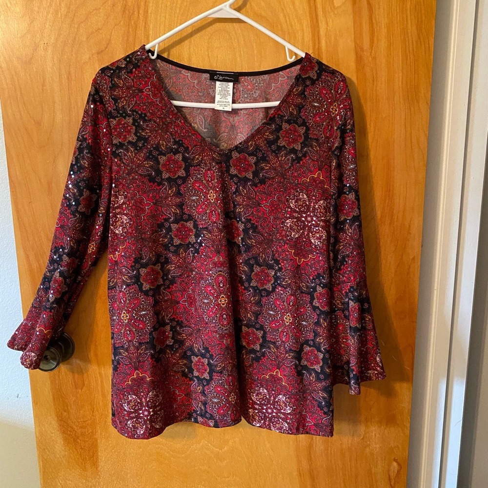 Sequined Floral V-Neck Women's Top
